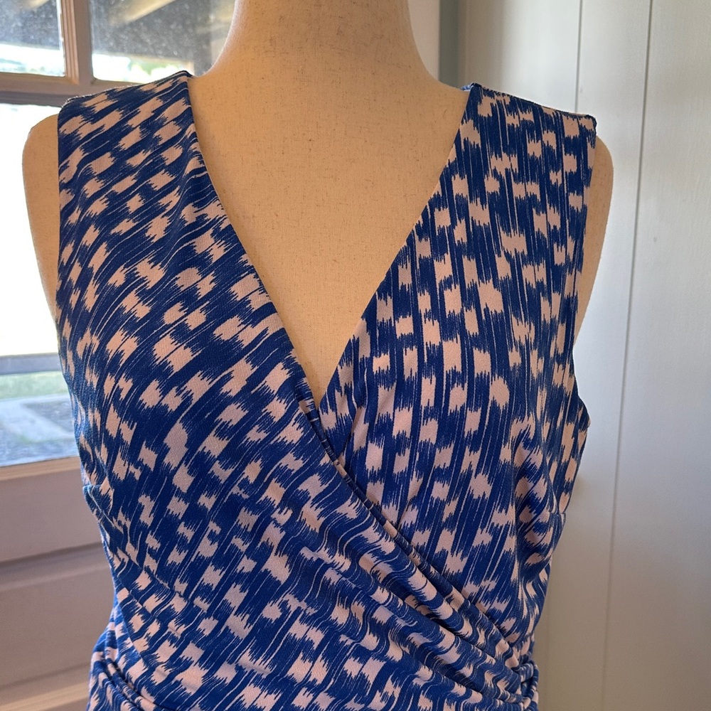 Ann Taylor Blue & White Sleeveless Faux-Wrap Mini Dress - Picture 3 of 8